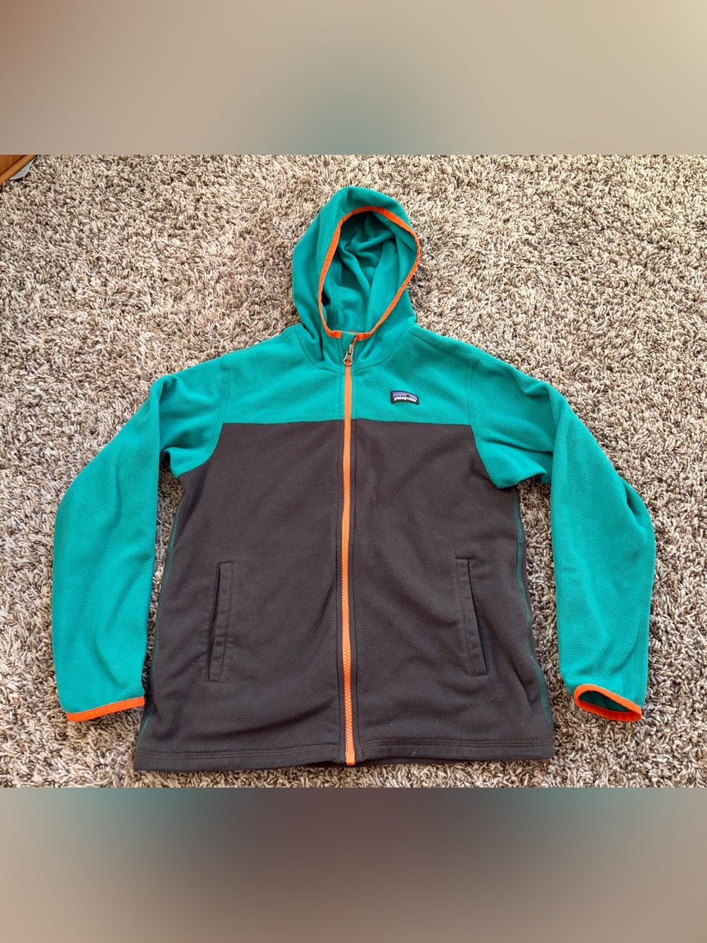 Kids Patagonia Two-Tone Teal & Charcoal Fleece Hoodie